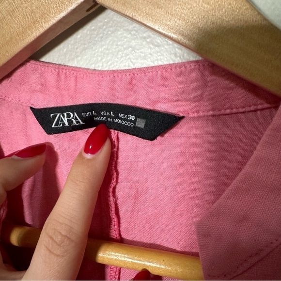 Zara bubblegum pink linen blend summer dress L - Picture 4 of 7
